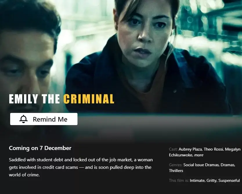 netflix page for emily the criminal